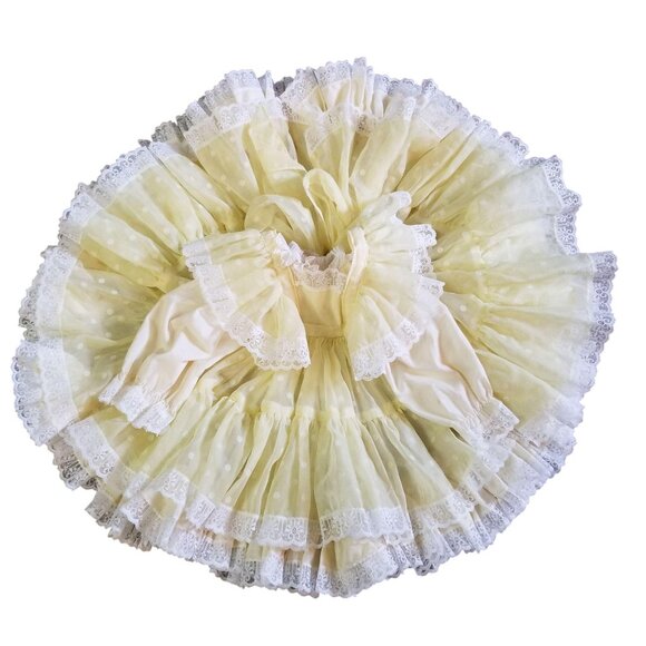 3 Pc Full Circle Yellow Toddler Dress Ruffles Pinafore Apron Blommers Pageant La - Picture 1 of 11